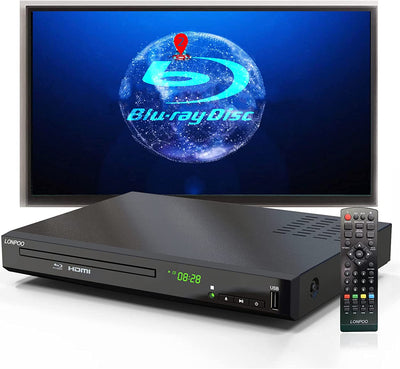 Lettore Blu-Ray Dvd per TV - 1080P HD Lettore DVD Compatto Con Uscita AV & HDMI & Coassiale, Ingresso USB, Bluray DVD Region B/2 & Dvds Regione Libera 1~6