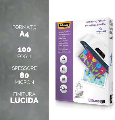 5306114 Pouches per Plastificazione per Documenti, Formato A4, Finitura Lucida, Confezione Da 100 Pezzi, 160 Micron (2 X 80 Micron) Finitura Di Alta Qualità, Ideali per Foto E Avvisi