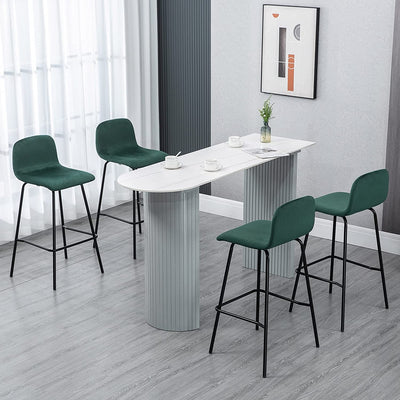 Set 4 Sgabelli Alti Con Poggiapiedi per Cucina E Bar, in Poliestere Vellutato, Acciaio E Gommapiuma, 40X45.5X94 Cm, Verde E Nero