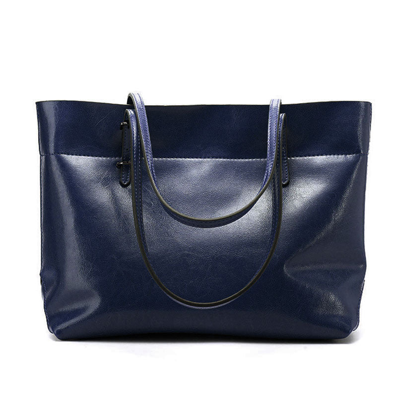 New Handbag Leather Casual Wax Cowhide Handbag Bag Lady Bag Factory Wholesale Horizontal