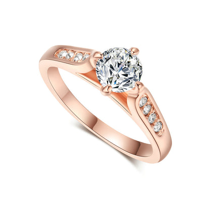 Classic Foreign Hot Hand Decorated Korean Minimalist Engagement Rose Gold Plated Ring Nvjie High-Grade Zircon Wholesale