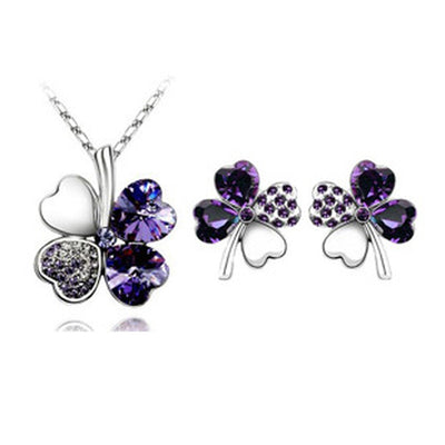 Four-Leaf Clover Crystal Necklace Earrings