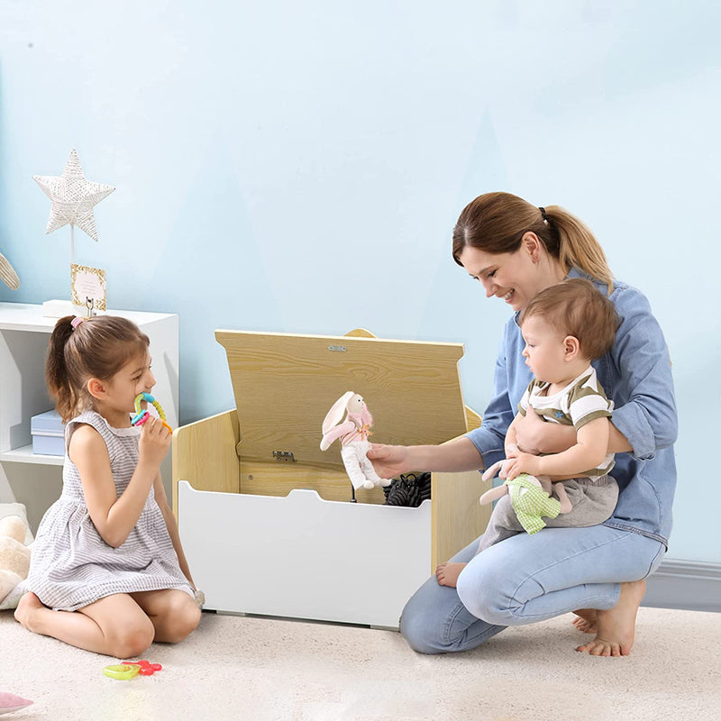 Panca Contenitore Portagiochi per Bambini in Legno E Schienale a Casetta, 62.5X34X61.5Cm, Bianco