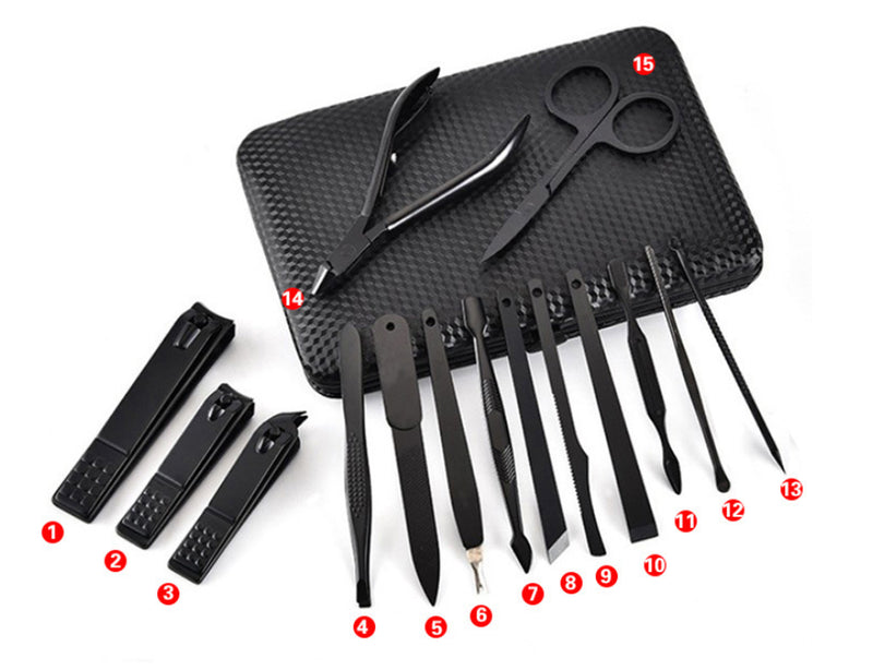 The Factory Manicure Black Black Stainless Steel Repair Beauty Set 15 Nail Clippers High-End Household Scissors