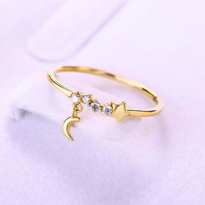 14K Gold Luxurious Hand Decoration, Star Moon Ring,