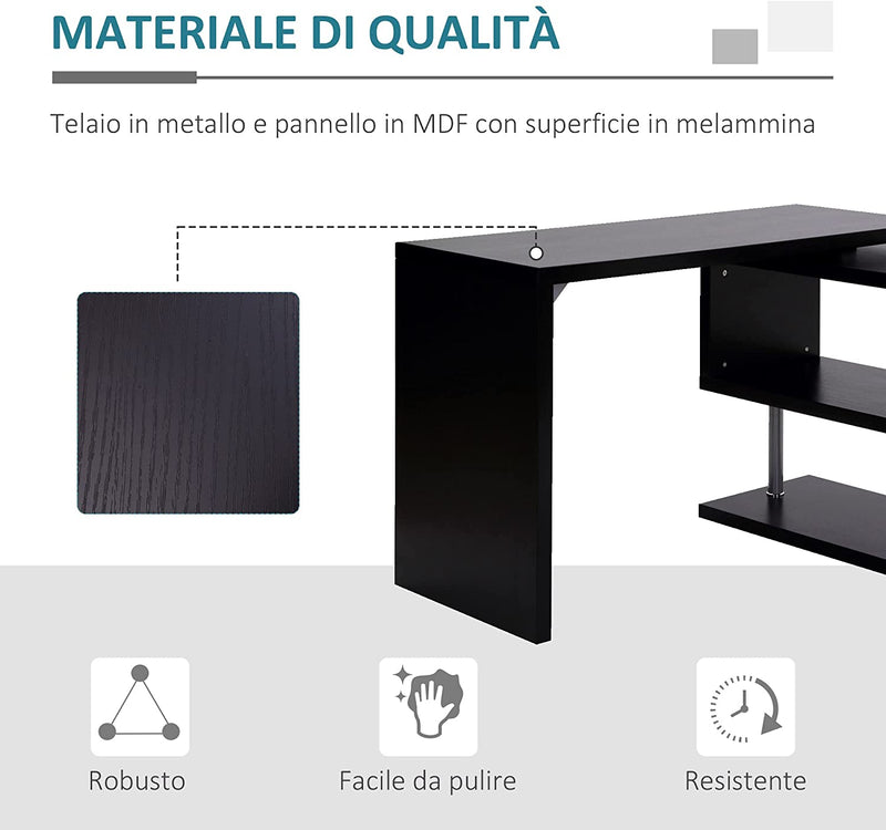 Scrivania Angolare per Computer Con Scaffali, Tavolo Da Pranzo in Legno 120 X 106 X 75Cm Nero