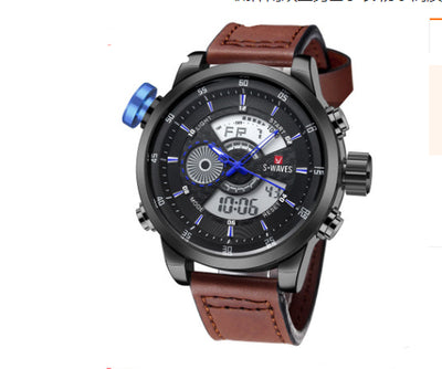 Trendy Casual Double Men'S Watch Waterproof High Quality Belt Electronic Quartz Watch