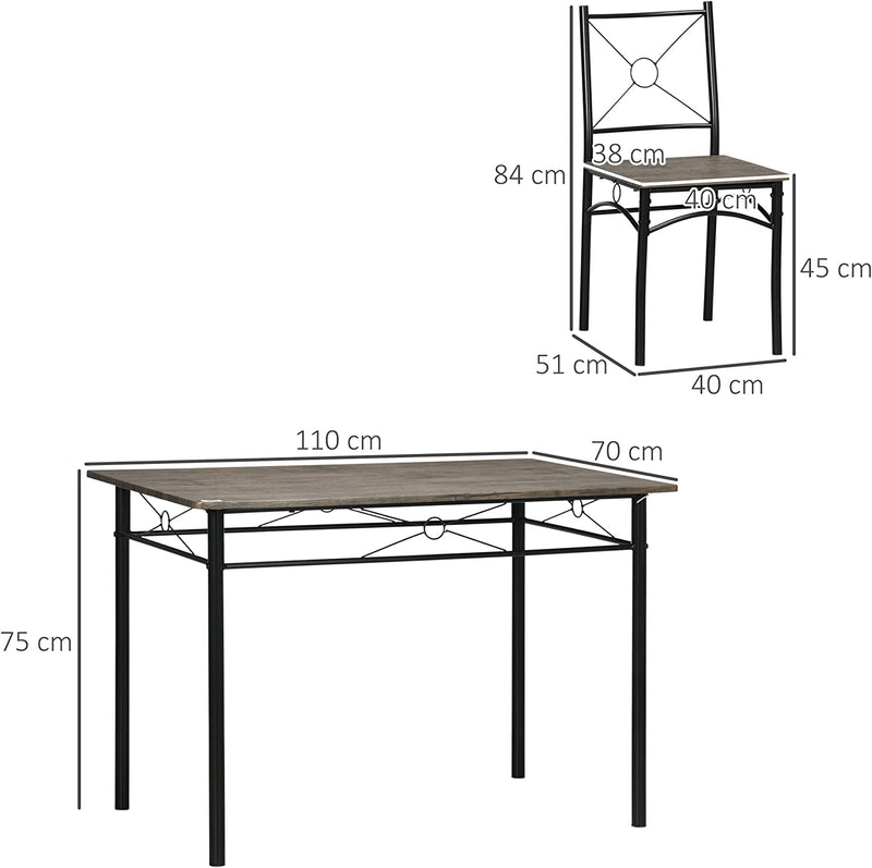 Tavolo Da Pranzo Con 4 Sedie, Set 5 Pezzi in MDF E Metallo per Sala Da Pranzo, Cucina, Bar E Soggiorno, Marrone E Nero