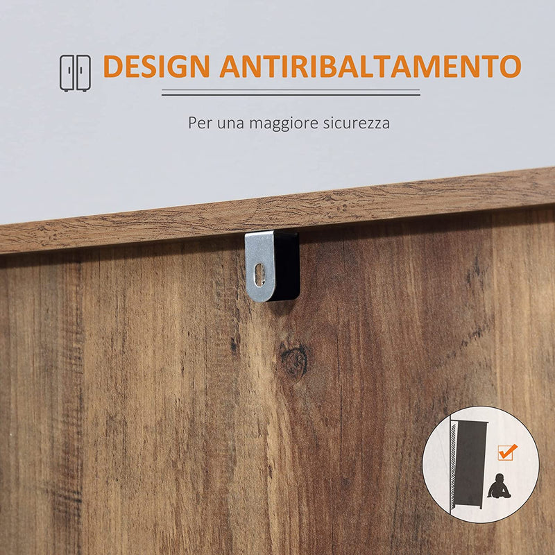 Credenza Moderna in Truciolato E Metallo per Cucina E Soggiorno Con 2 Armadietti a 2 Ante Con Ripiani Regolabili E 3 Cassetti, 120X39.5X77 Cm, Marrone