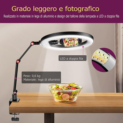 Luce Ad Anello Da 10 '' per La Scrivania Con Supporto E Supporto, Luce Ad Anello Del Treppiede Sopraelevato, Luce Della Videoconferenza Con Banco Di Scrivania Regolabile per Youtube, TIK TOK