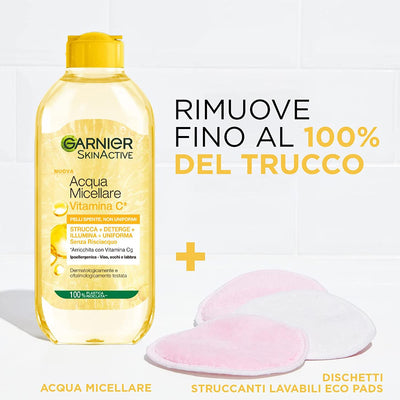 Acqua Micellare Tutto in 1 Skinactive, Con Vitamina C, per Pelli Spente E Non Uniformi, Senza Risciacquo, 400 Ml