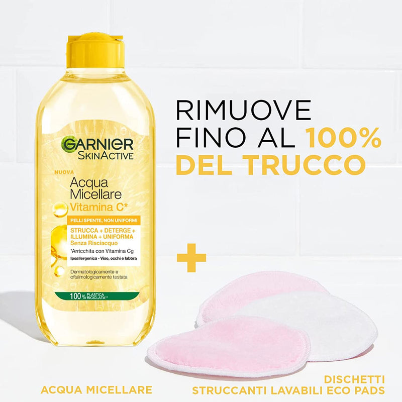 Acqua Micellare Tutto in 1 Skinactive, Con Vitamina C, per Pelli Spente E Non Uniformi, Senza Risciacquo, 400 Ml