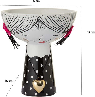 Vaso in Ceramica a Forma Di Coppa Linea Lovely Girl Vestito Nero Collana Cuore 15X15X17 Cm