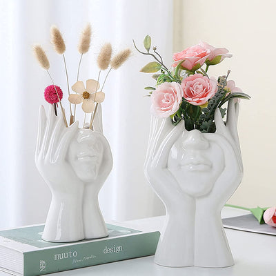 Vaso per Il Viso in Ceramica, Vaso Di Fiori Bianco per L'Arredamento, Forma Femminile Testa a Metà Corpo Busto Vasi Minimalismo Decorativo Moderno Stile Nordico Vaso Di Fiori (A)