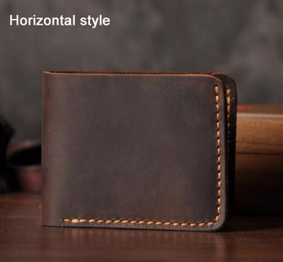 Handmade Vintage Crazy Horse Genuine Leather Wallet Men Wallet Leather Engrave Short Wallet Men Purse Male Money Clips Money Bag