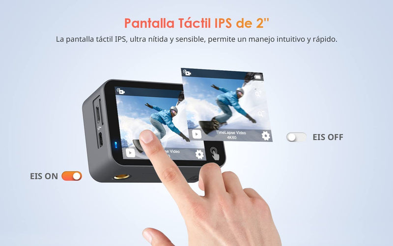 Action Cam Nativo 4K 60Fps 20MP Touch Screen Wi-Fi Videocamera Con Zoom 8X Nuova EIS Anti-Shake, Custodia Fotocamera Subacquea Impermeabile 40M, Regolabile Microfono Esterno, 2X1350Mah Batterie