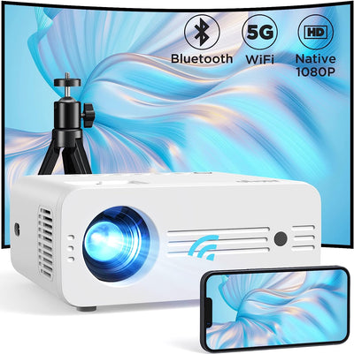 Proiettore 5G Wifi Bluetooth 9000 Lumens,  O7 Proiettore 4K Supporto 1080P Nativo, Videoproiettore Full HD Home Cinema per TV Stick/Ios/Android/Ps5/Hdmi/Usb/Pc (Con Treppiede)