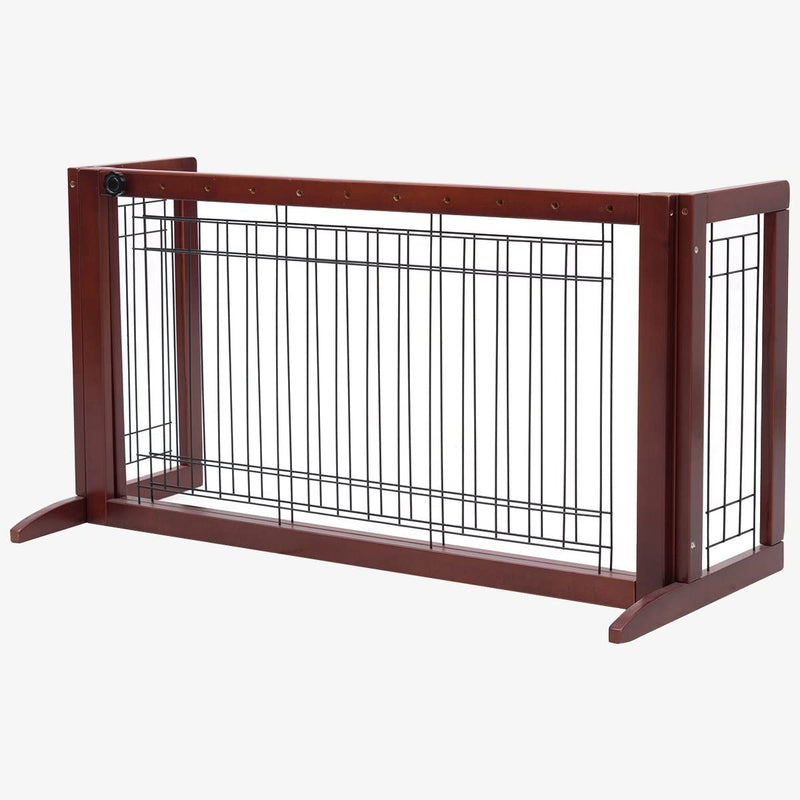 Cancelletto per Cani Regolabile Con Piedistallo, in Legno Massello E Metallo, Ideale per Cani Di Piccola/Media Taglia (100-180) X 45 X 53,5 Cm, Castano