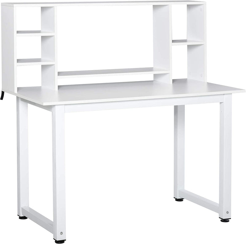 Scrivania Ufficio E Casa per Computer Con Scaffale E Ampio Piano Di Lavoro, Struttura Legno E Metallo 120X60X125Cm, Bianco