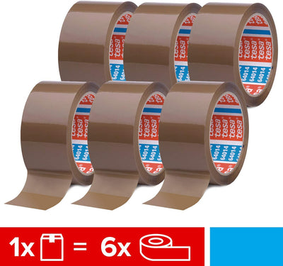 pack 64014 PP Nastro Adesivo Marrone, Resistente All'Invecchiamento E Allo Strappo, Silenzioso E Fortemente Adesivo, Confezione Da 6 Rotoli, 66 M X 50 Mm