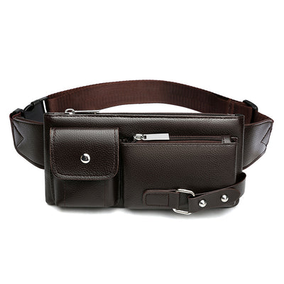 Men'S Belt Bag Classic Solid Color PU Leather Waist Bag Outdoor Leisure Travel Fanny Pack Purse