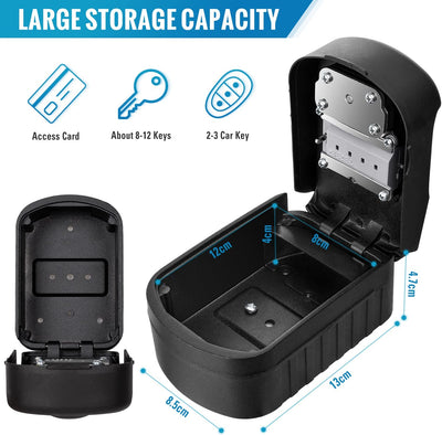 Cassaforte per Chiavi Grande Cassetta Di Sicurezza a Chiave Esterno Con a 4 Cifre E Emergenza Chiave Impermeabile Cassetta Chiavi Combinazione per Casa, Scuola, Archiviazione Chiave (Nero)