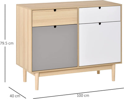 Mobile Multiuso Stile Nordico, Armadietto Due Ante Con Cassetti per Cucina E Ingresso, 100X40X79.5Cm, Multicolore