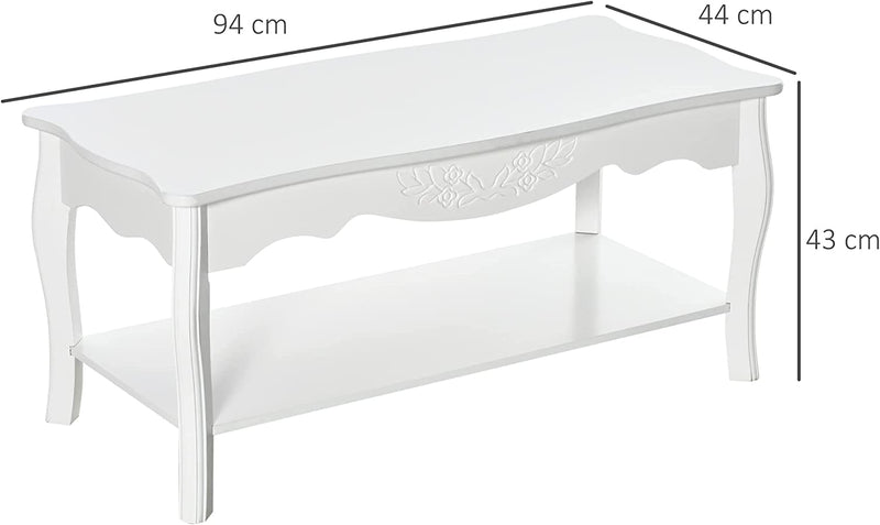 Tavolino Da Salotto Moderno Tavolino Da Caffè Basso in Legno Bianco, 94 X 44 X 43Cm