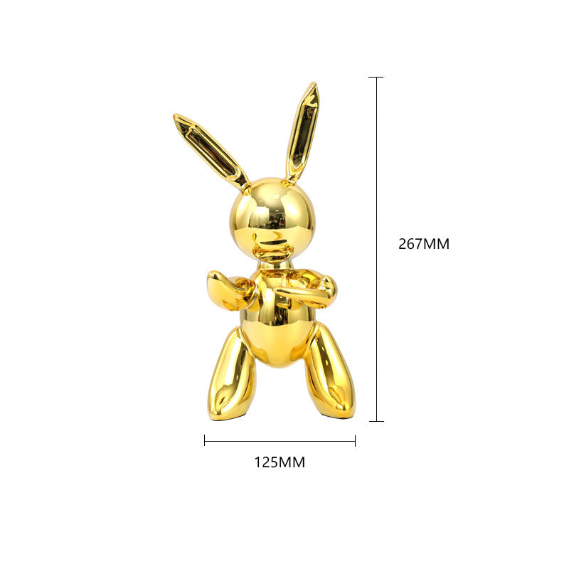 Shiny Balloon Rabbit Statue Simulation Rabbit Animal Art Sculpture Resin