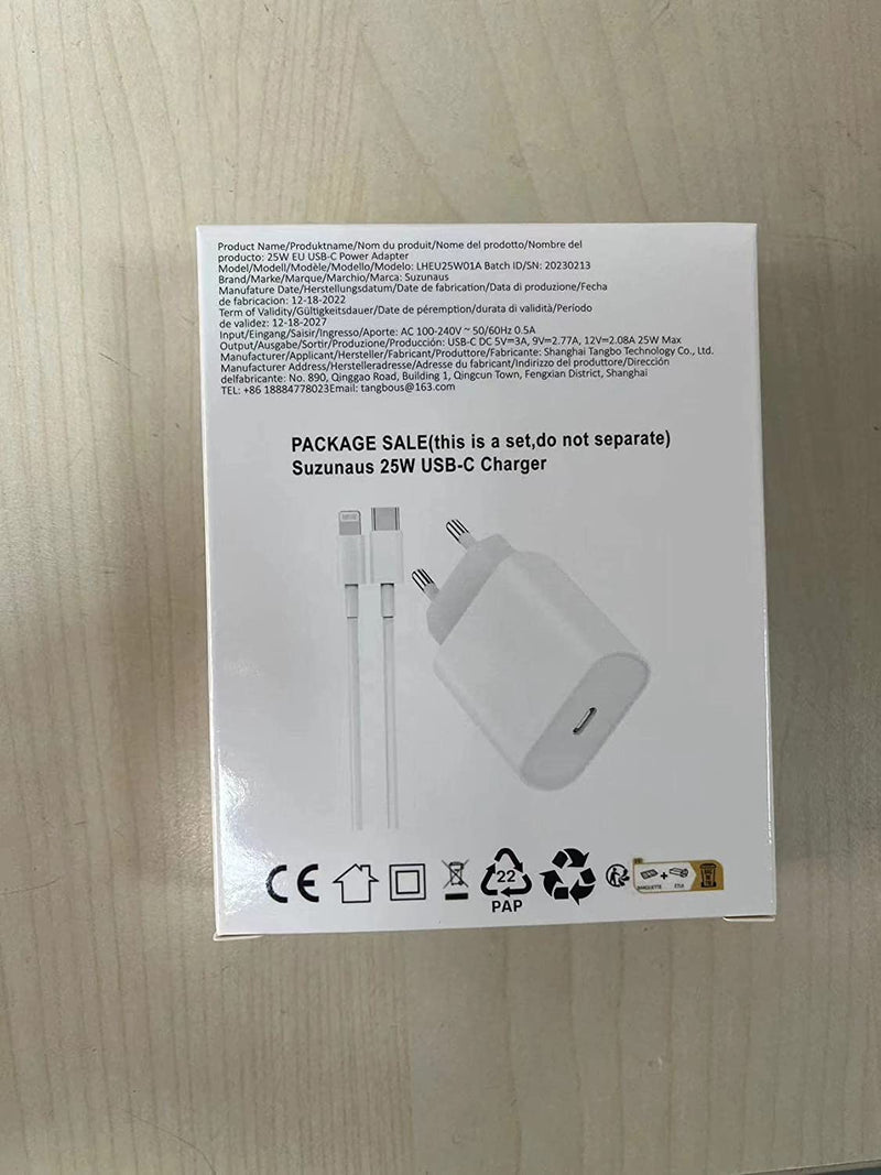 Iphone 14 13 12 Caricatore Rapido USB C Caricabatterie 25W and 2M Cavo per Iphone 14 13 12 11 Pro Max plus X XS Xr,Ipad, USBC Spina Alimentatore Presa Carica Adattatore Muro Ricarica