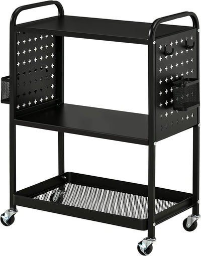 Carrello Portavivande a 3 Livelli Con Spazio Multiuso, Maniglie E 4 Ruote Girevoli, in Acciaio E Plastica PP, 70X33.4X80.5Cm, Nero