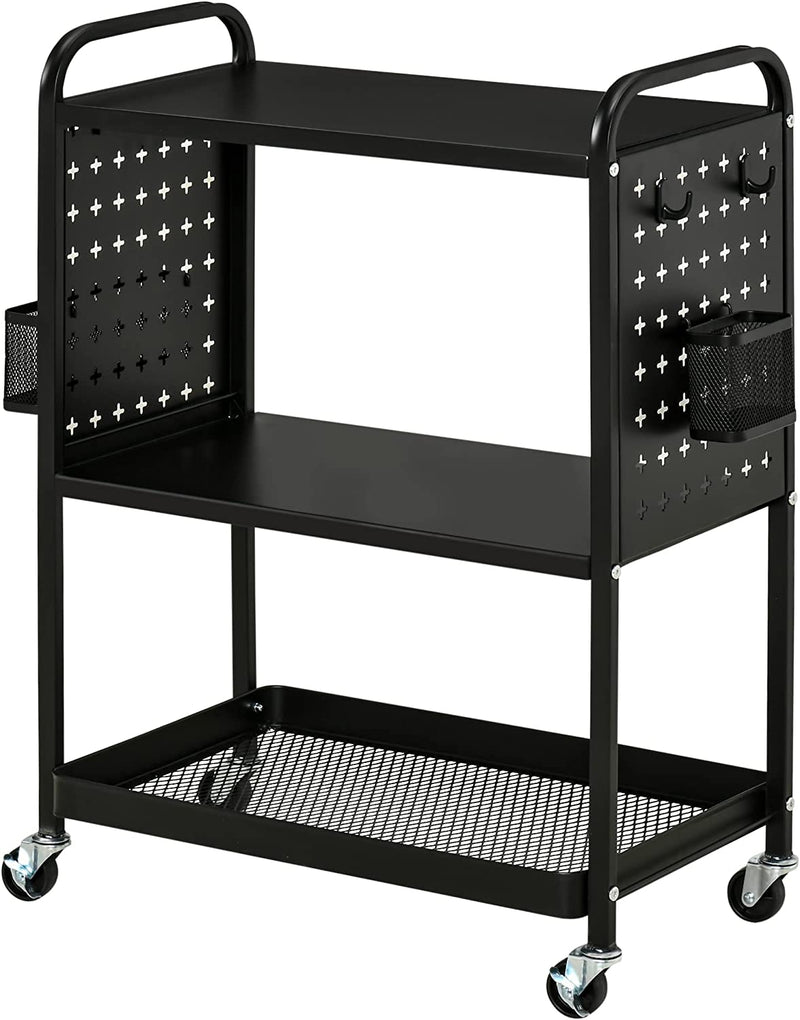 Carrello Portavivande a 3 Livelli Con Spazio Multiuso, Maniglie E 4 Ruote Girevoli, in Acciaio E Plastica PP, 70X33.4X80.5Cm, Nero