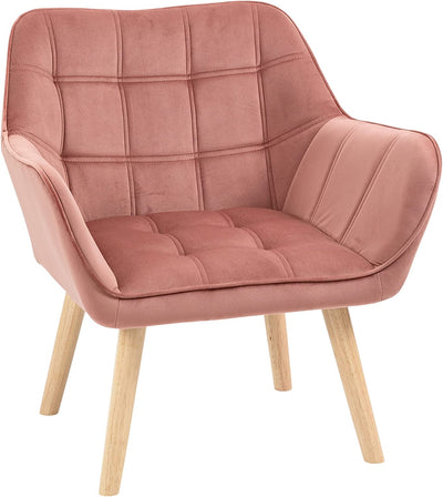 Poltroncina Stile Nordico in Legno Ed Effetto Velluto Rosa per Soggiorno O Ufficio, 68.5X61X72.5Cm