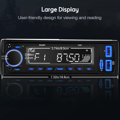 Autoradio Bluetooth 5.0 Vivavoce,  Radio Stereo 4 X 60W Ricevitore 1 DIN,7 Colori Di Luce Dei Pulsanti, Supporta Chiamate in Vivavoce/Fm/Aux-In/Sd/U Disk/Telecomando, Ricarica Rapida