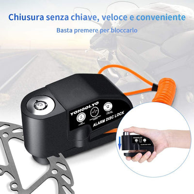 Bloccadisco Moto Lucchetto Antifurto Moto Impermeabile Allarme Sonoro 110DB per Moto, Bici, Motocross E Scooter, Accessori Con 2 Chiavi, Cavo Promemoria Di 1,5M E Borsa Trasporto