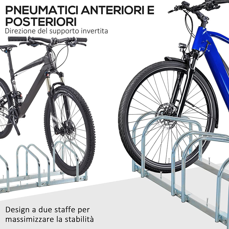 Rastrelliera Portabiciclette Parcheggio per 3 Biciclette in Acciaio, 76X33X27 Cm, Argento