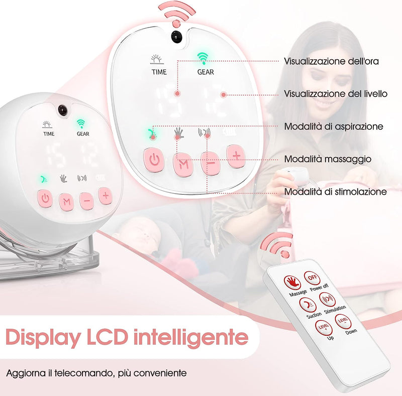 Tiralatte Elettrico, 2023 Aggiornato Tiralatte Elettrico Indossabile 12 Livelli E 3 Modalità Con Display LCD E Telecomando, Tiralatte Neonati Elettrico Con Funzione Memoria, Senza BPA