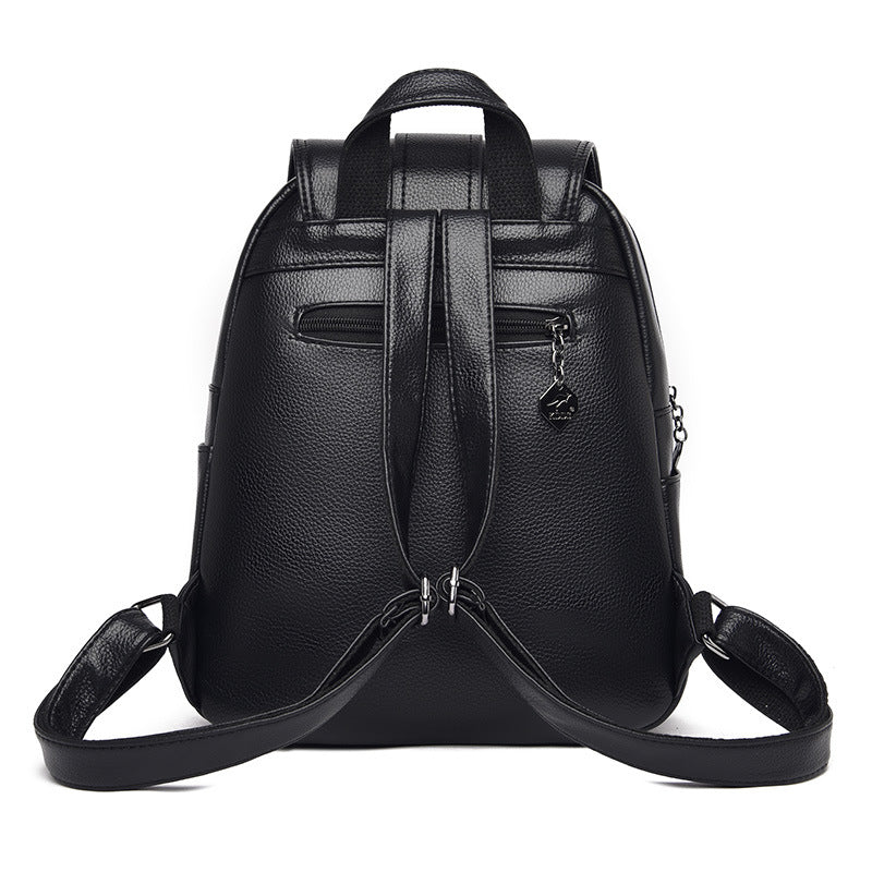 Fashion Soft Leather Backpack Belt Decoration Casual Bag