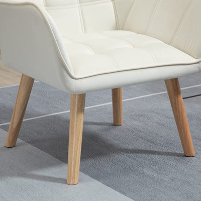 Poltrona Design Scandinava in Legno E Simil Velluto Color Crema, per Soggiorno O Ufficio, 64X61X72.5Cm