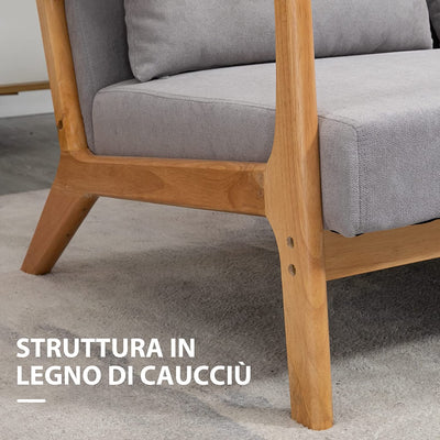 Divano 2 Posti Moderno E Salvaspazio in Legno Con Cuscini, Seduta Imbottita E Tessuto Effetto Velluto, 122X71X76 Cm, Grigio