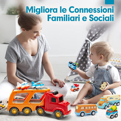 Camion Macchinine per Bambini 2 Anni, 10 Pezzi Camion Cars Con Suoni E Luci, Camion Giocattolo Regalo per Bambino 1 2 3 Anni