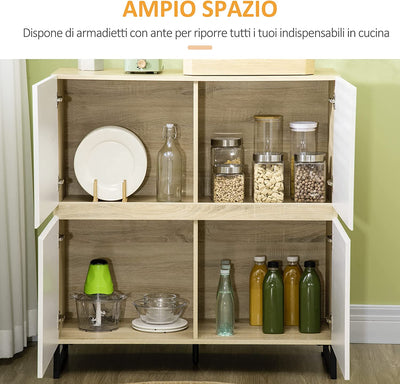 Mobile Multiuso Con 4 Ante Quadrate, Credenza Moderna per Cucina, Ingresso, Camera Da Letto, 100X41.5X107Cm, Bianco