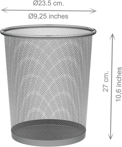 Cestino in Rete Metallica 10 Litri Argento Ø23,5 X 27 Cm. Cestini Grigio per La Carta O per Tavolo Da Lavoro, Cestino Scrivania per Ufficio O Casa, Cestino per Il Riciclaggio, Cucina O Bagno