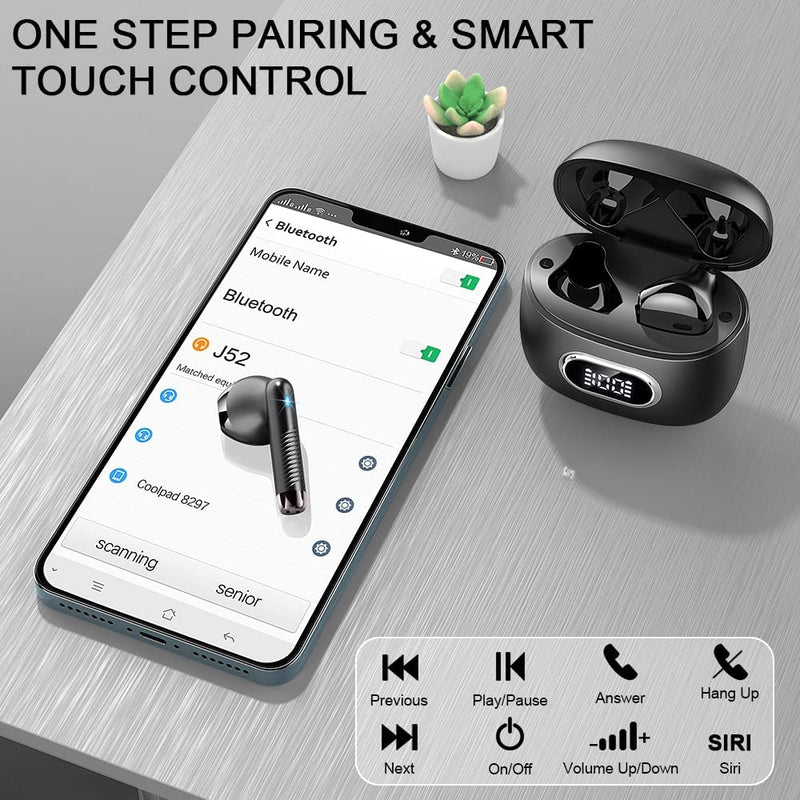 Cuffie Bluetooth, Auricolari Bluetooth 5.3 Con Mic Stereo, 2022 Cuffie Wireless in Ear Mini Cuffie Senza Fili IP7 Impermeabili, Cuffiette Bluetooth Sport 42 Ore Cancellazione Rumore, LED/USB-C Nero