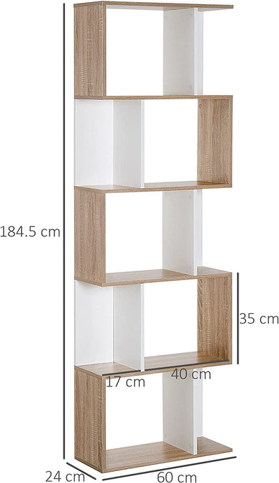 Libreria Moderna 5 Ripiani Pratici Finitura Eccellente, Superficie Liscia E a Prova Di Umidità in Legno Truciolato Bianco 60×24×184.5Cm