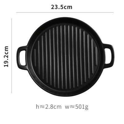 Binaural Baking Tray Pizza Tray round Dish Plate Dish Creative Oven Ceramic Net Celebrity Tableware Microwave Flat Plate