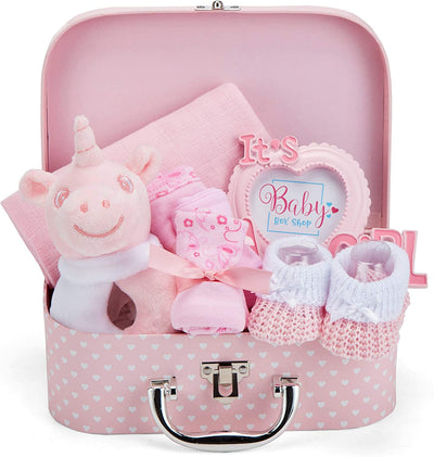 Kit Neonato Accessori per Femminuccia – Regali Neonati E Prima Infanzia – Box Neonato Con Sonaglio – Cornice Foto – Mussola Neonato – Calzini – Guantini E Cappellino