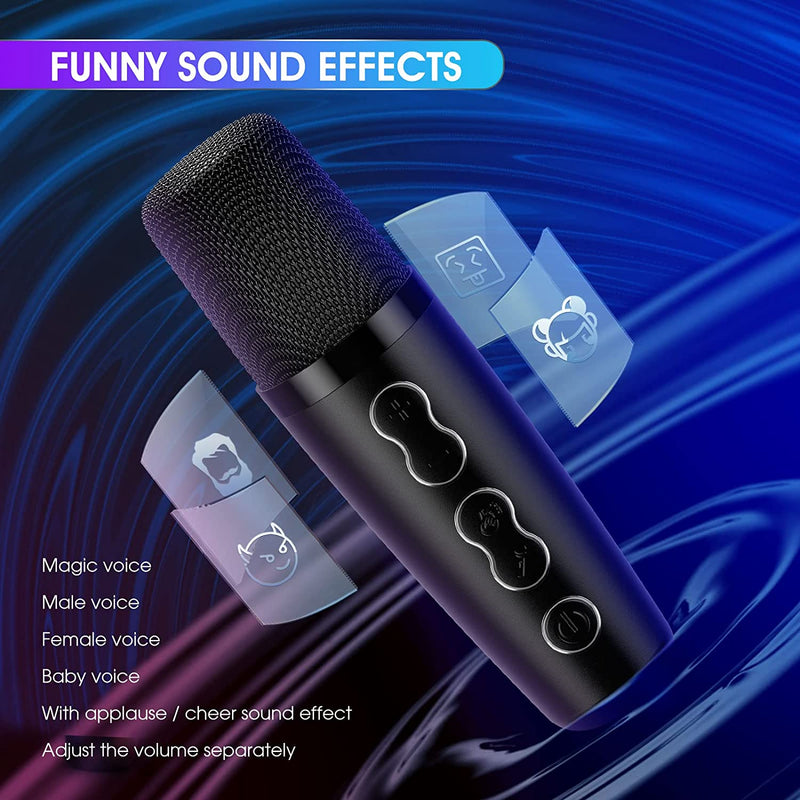 Macchina per Karaoke Con 2 Microfoni Wireless UHF, USB, Connessione Ausiliaria, Effetti Di Cambio Voce E Luci Led, Capacità Della Batteria 4000 Mah, Bluetooth 5.0, per Feste, Nero