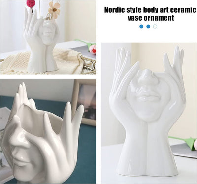 Vaso per Il Viso in Ceramica, Vaso Di Fiori Bianco per L'Arredamento, Forma Femminile Testa a Metà Corpo Busto Vasi Minimalismo Decorativo Moderno Stile Nordico Vaso Di Fiori (A)