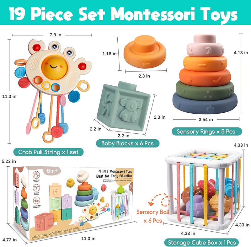 Giochi Montessori Neonato 6 Mesi - 3 Anno, 4 in 1 Gioco | Forme Sensoriali | Cubi Impilabili | Giochini Regalo Bambino E Bambina 6 9 12 Mesi 1 2 3 Anno